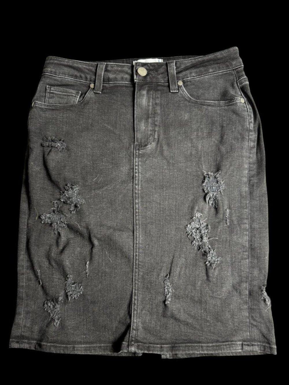 PAIGE Black Distressed DeniPAIGE Distressed Denim Pencil Skirt in Black Size 28